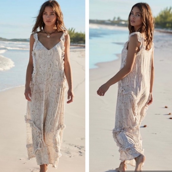 PilyQ Cobra Snake Print Ruffle Maxi Dress M/L - Picture 1 of 12
